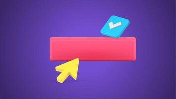 Subscribe button with arrow click cursor and done checkmark pink 3d icon realistic vector