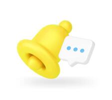 Chat message ring bell notification incoming inbox mailbox communication 3d icon realistic vector