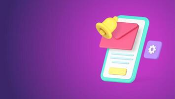 Incoming new message reminder inbox email smartphone application 3d icon realistic vector