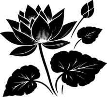 Silhouette of lotus flower with leaves vector