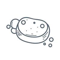 Piece of solid soap in foam doodle sketch style illustration vector