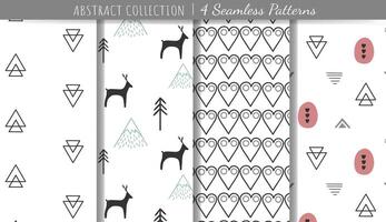 Set of seamless scandinavian hand drawn patterns. Trendy modern doodle backgrounds. vector