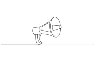 Continuous one line of electronic megaphone in silhouette on a white background vector