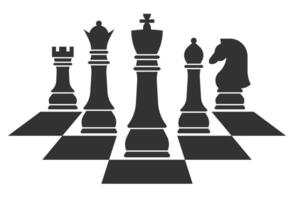 Set of black chess pieces with black chessboard pattern vector