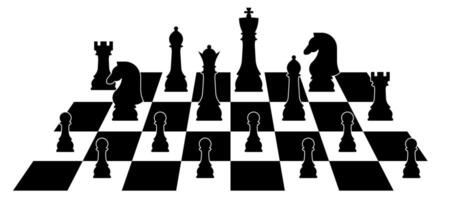 Set of chessboard pieces arranged on a chessboard pattern vector