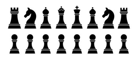 A complete set of chessboard pieces illustrated in a flat graphic style vector