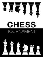 A poster for a chess tournament. It features a black and white chessboard in the background vector