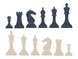 A versatile illustration featuring a set of black and cream-colored chess pieces on a clean white background vector