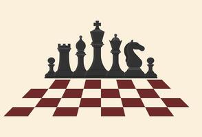 A set of chess pieces arranged on a chessboard pattern vector