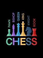 illustration featuring a set of colorful chess pieces arranged on a black background vector