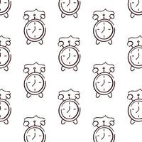 Alarm seamless pattern in doodle art style. Clock line art logo. Time. illustration isolated on a white background. vector
