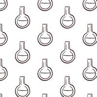 Chemistry flask seamless pattern in doodle style. Hand drawn design wallpaper for chemistry, laboratory, science, biotechnology. illustration isolated on a white background. vector