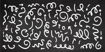 Fun line doodle. Simple childish scribble minimalist trendy design with basic shapes on chalkboard background. vector