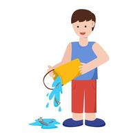 man pour mosquito larva in water can. mosquito control concept vector