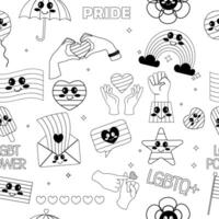 Seamless outline kawaii pattern Lgbt elements pride vector