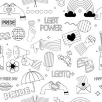 Seamless outline pattern Lgbt elements pride month vector