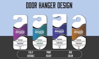 Modern corporate business door hanger template with 4 different cutting style vector
