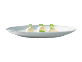 a plate with three small balls of cheese on it png