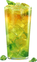 a cup of green tea with ice and fruit png