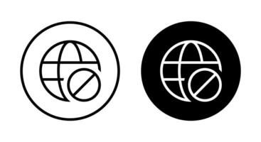 No internet globe icon on black circle. Offline connection concept vector