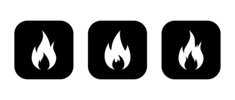 Fire flame icon set on black square. Spirit button vector