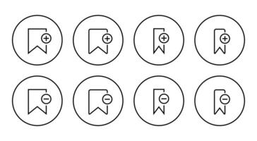 Add and remove bookmark icon set on circle line vector