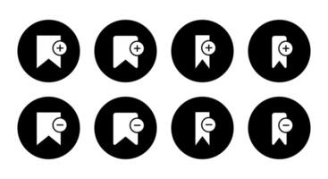 Add and remove bookmark icon set collection on black circle vector