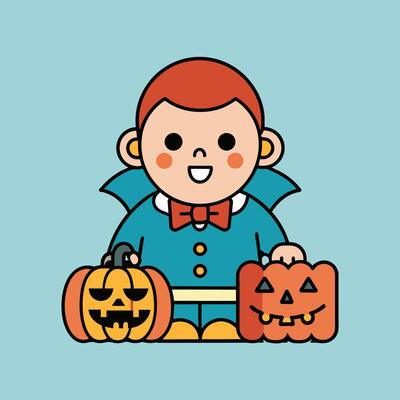This is a drawing of a boy wearing a Halloween costume