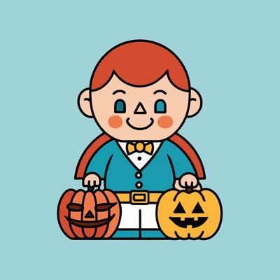 This is a drawing of a boy wearing a Halloween costume