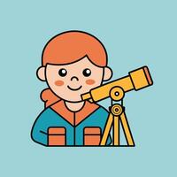 A cartoon image of a character looking through a telescope vector