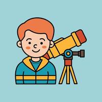 A cartoon image of a character looking through a telescope vector