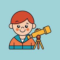 A cartoon image of a character looking through a telescope vector