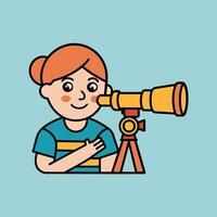 A cartoon image of a character looking through a telescope vector