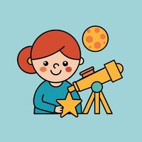 A cartoon image of a character looking through a telescope vector