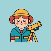 A cartoon image of a character looking through a telescope vector