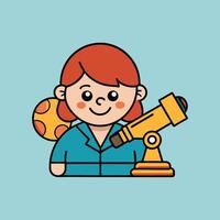 A cartoon image of a character looking through a telescope vector