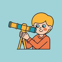 A cartoon image of a character looking through a telescope vector