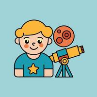 A cartoon image of a character looking through a telescope vector