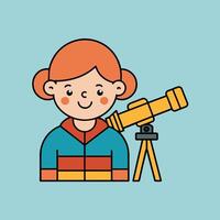 A cartoon image of a character looking through a telescope vector