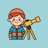 A cartoon image of a character looking through a telescope vector