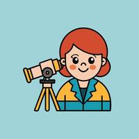 A cartoon image of a character looking through a telescope vector