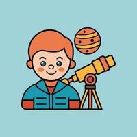 A cartoon image of a character looking through a telescope vector