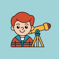 A cartoon image of a character looking through a telescope vector