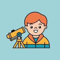 A cartoon image of a character looking through a telescope vector