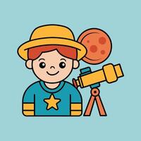 A cartoon image of a character looking through a telescope vector