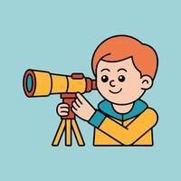 A cartoon image of a character looking through a telescope vector