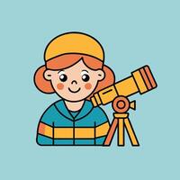 A cartoon image of a character looking through a telescope vector