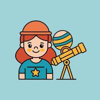 A cartoon image of a character looking through a telescope vector