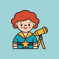 A cartoon image of a character looking through a telescope vector