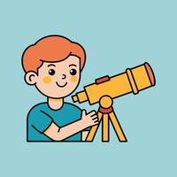 A cartoon image of a character looking through a telescope vector